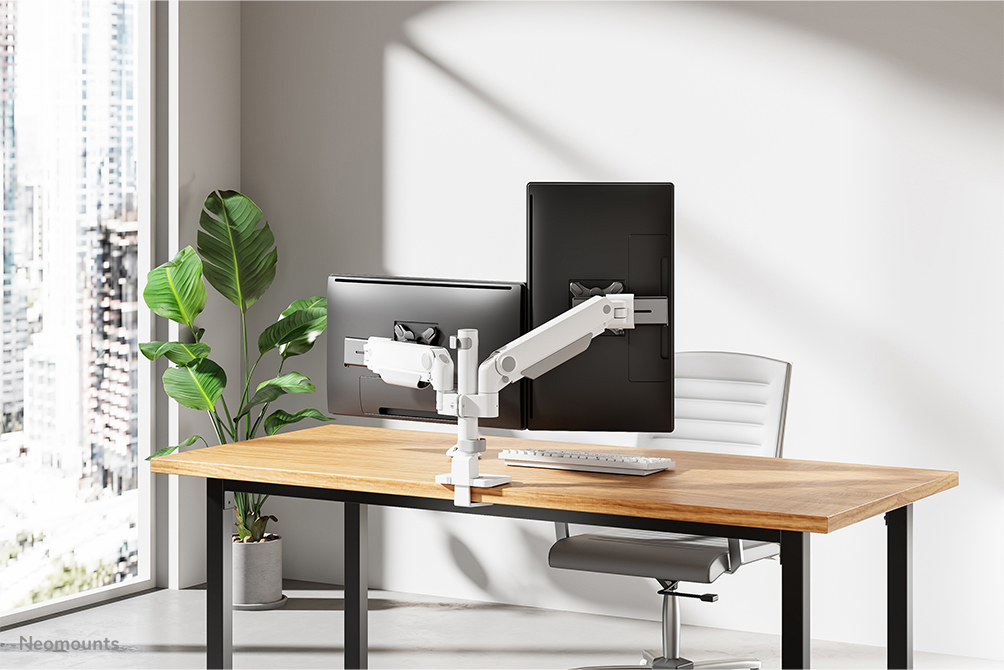 Neomounts DS65S-950WH2 Monitor arm 24-34" - gas spring - Topfix - multi-adjustable - 180°-stop